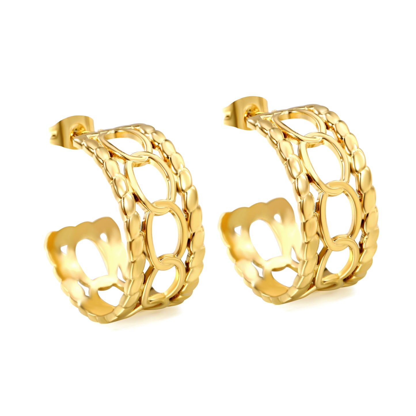 Wholesale Dotted Texture Gold C - shaped Earrings for Accessory Vendors