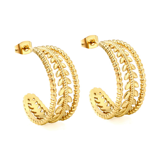Wholesale stainless steel gold C-shaped openwork pattern earrings