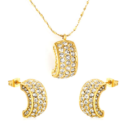 Wholesale Waterproof PVD Curved Gemstone Jewelry Set (Necklace/Earrings)