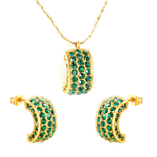 Wholesale Waterproof PVD Curved Gemstone Jewelry Set (Necklace/Earrings)