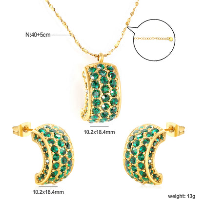 Wholesale Waterproof PVD Curved Gemstone Jewelry Set (Necklace/Earrings)