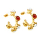 Wholesale Gold Hoop Earrings with Pearl and Red Gem Accents for Jewelry Suppliers