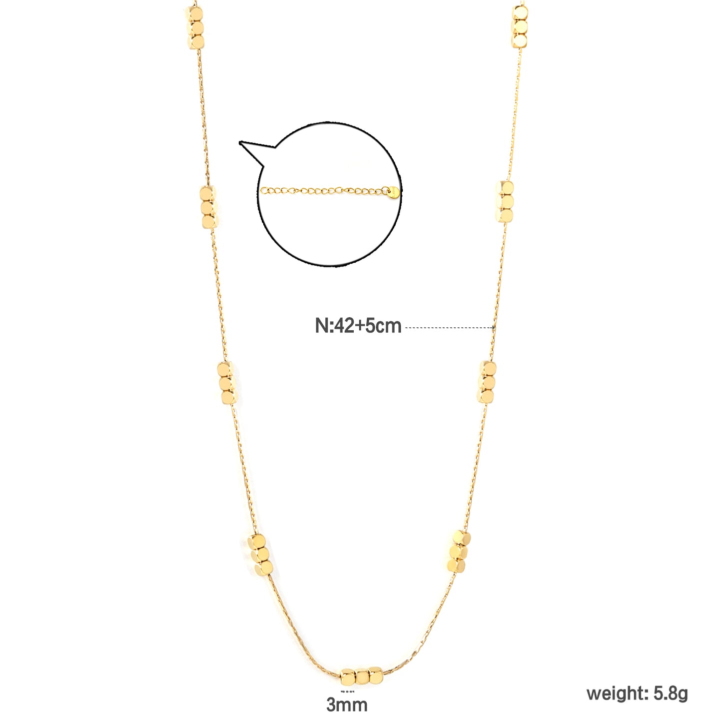 Bulk Waterproof PVD Gold Long Chain Necklace with Square Accents