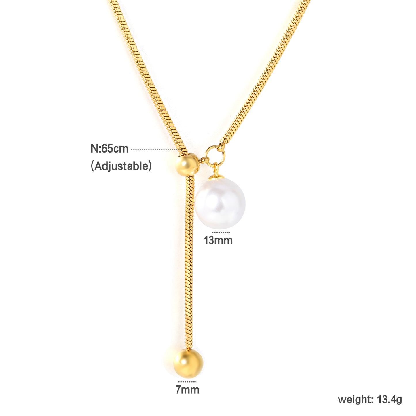 Bulk Waterproof PVD Gold Y-Shape Necklace with Pearl Drop Accent