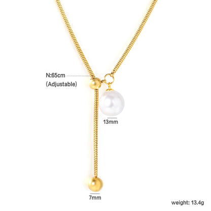 Bulk Waterproof PVD Gold Y-Shape Necklace with Pearl Drop Accent
