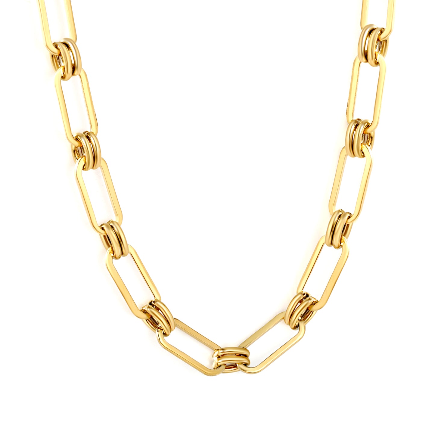 Wholesale Waterproof PVD Gold Chunky Geometric Link Chain Necklace