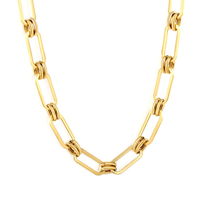 Wholesale Waterproof PVD Gold Chunky Geometric Link Chain Necklace