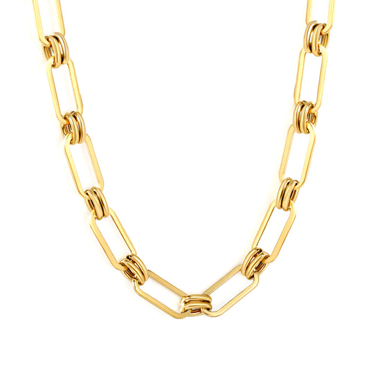 Wholesale Waterproof PVD Gold Chunky Geometric Link Chain Necklace