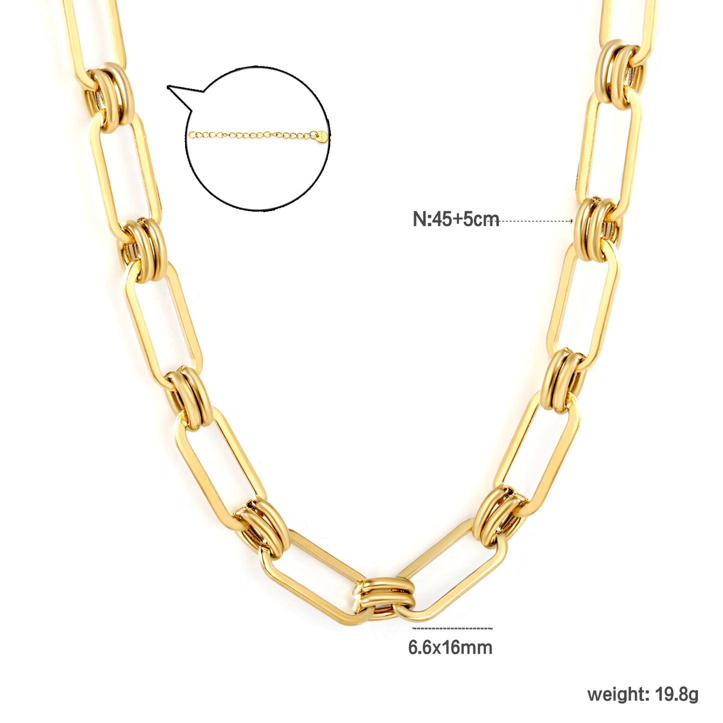 Wholesale Waterproof PVD Gold Chunky Geometric Link Chain Necklace