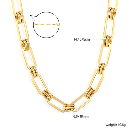 Wholesale Waterproof PVD Gold Chunky Geometric Link Chain Necklace