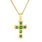 Wholesale Waterproof PVD Cross Necklace with Emerald CZ Stones