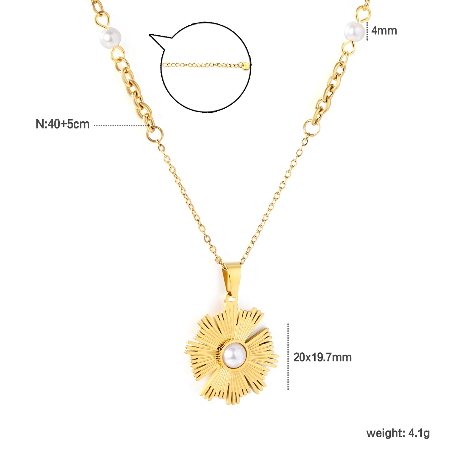 Wholesale Waterproof PVD Gold Sunflower Pendant Necklace CZ Center