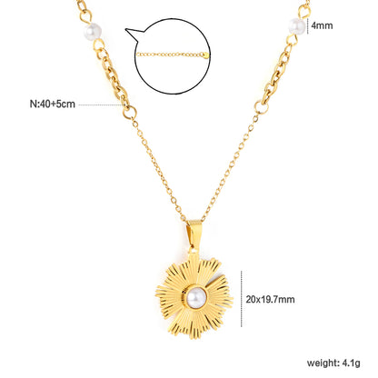 Wholesale Waterproof PVD Gold Sunflower Pendant Necklace CZ Center