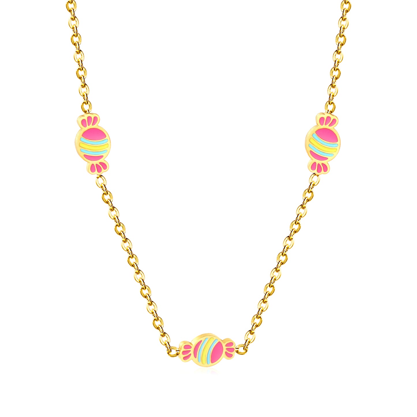 Wholesale Waterproof PVD Multi-Colored Enamel Chain Necklace