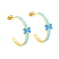 Wholesale Stainless Steel C-Shape Butterfly Earrings with Blue Drip Oil