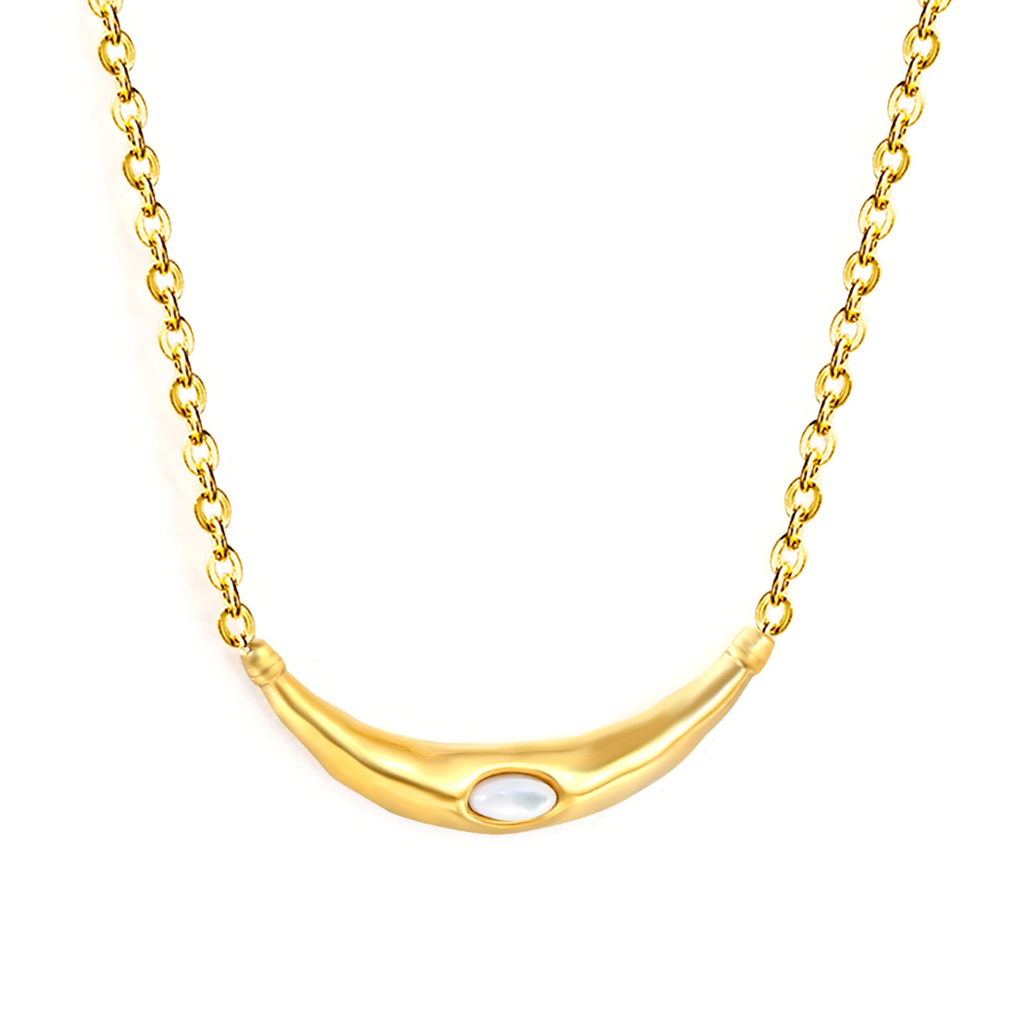 Wholesale Waterproof PVD Curved Moon Necklace with CZ Accent