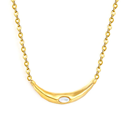 Wholesale Waterproof PVD Curved Moon Necklace with CZ Accent