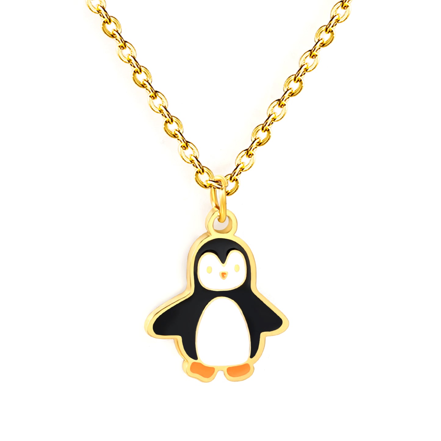 Bulk Waterproof PVD Gold Plated Enamel Penguin Pendant Necklace