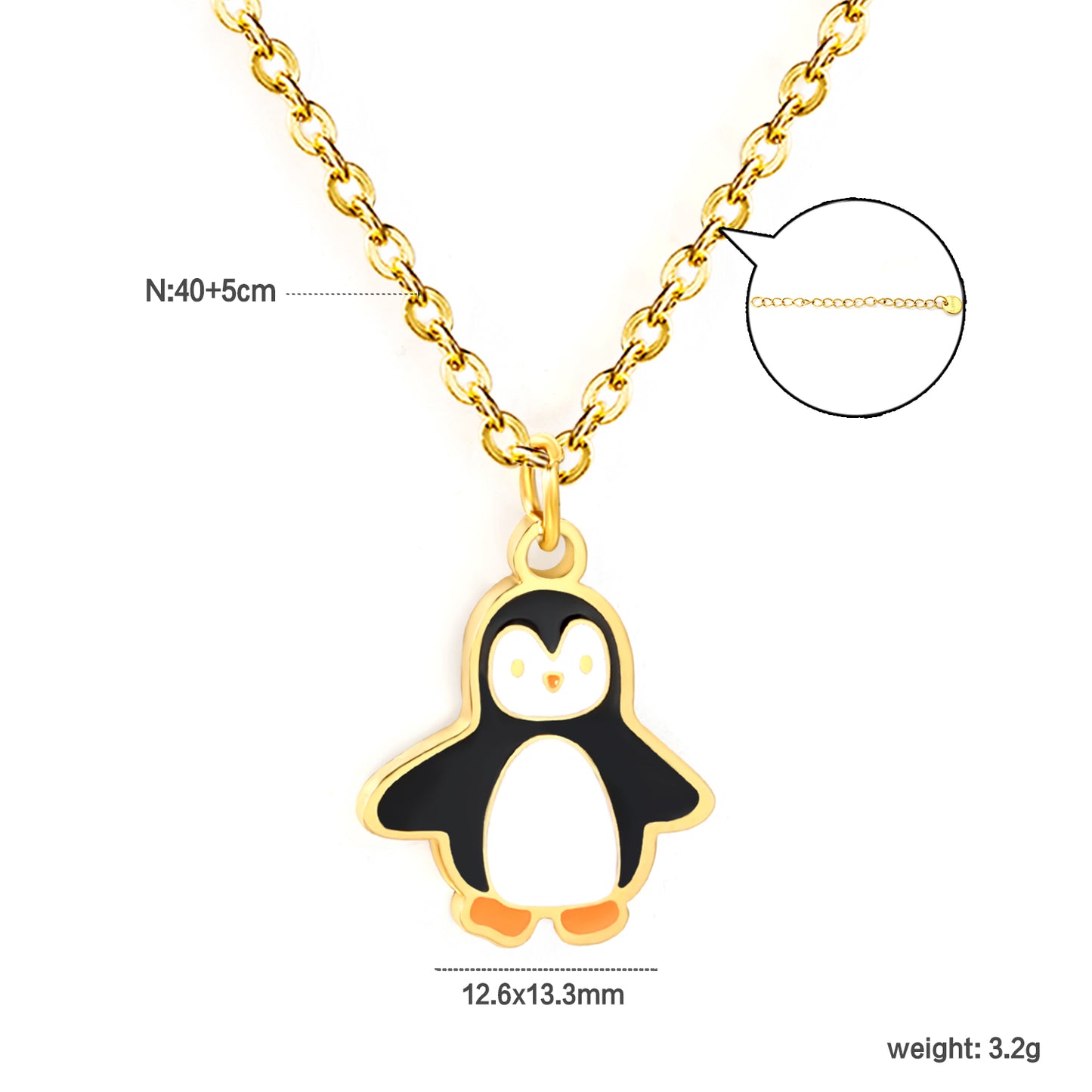 Bulk Waterproof PVD Gold Plated Enamel Penguin Pendant Necklace