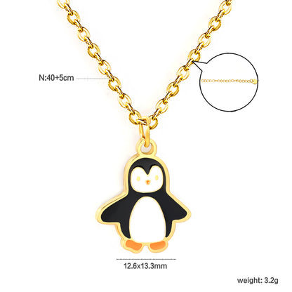 Bulk Waterproof PVD Gold Plated Enamel Penguin Pendant Necklace