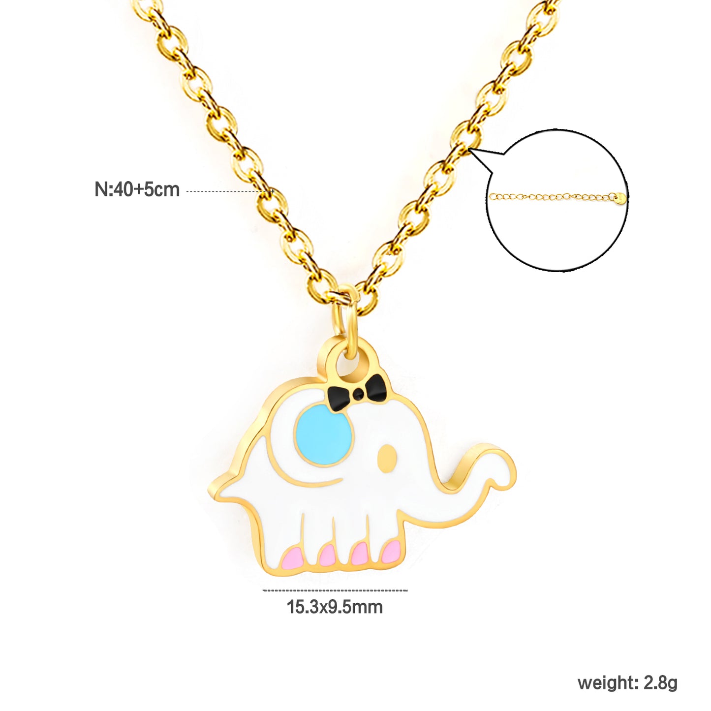 Bulk Waterproof PVD Gold Plated Enamel Elephant Necklace