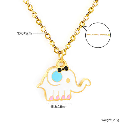 Bulk Waterproof PVD Gold Plated Enamel Elephant Necklace