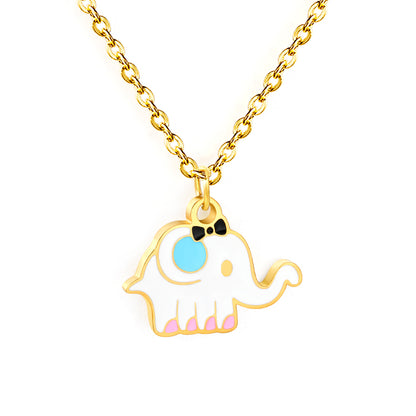 Bulk Waterproof PVD Gold Plated Enamel Elephant Necklace
