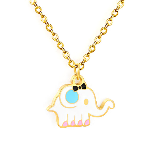 Bulk Waterproof PVD Gold Plated Enamel Elephant Necklace