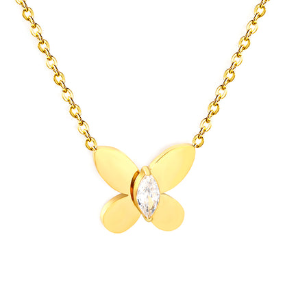 Wholesale Waterproof PVD Gold Plated 3D Butterfly Necklace CZ Stone