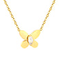 Wholesale Waterproof PVD Gold Plated 3D Butterfly Necklace CZ Stone