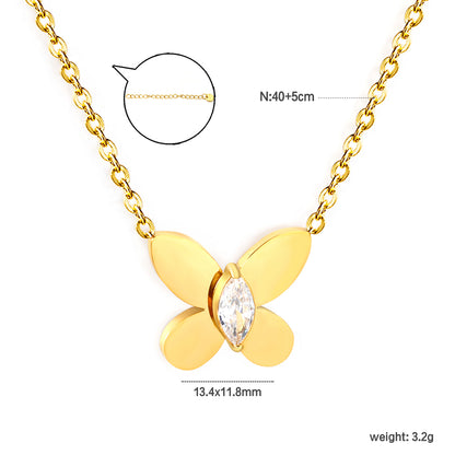 Wholesale Waterproof PVD Gold Plated 3D Butterfly Necklace CZ Stone