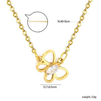 Bulk Waterproof PVD Gold Plated Openwork Flower Necklace CZ Center