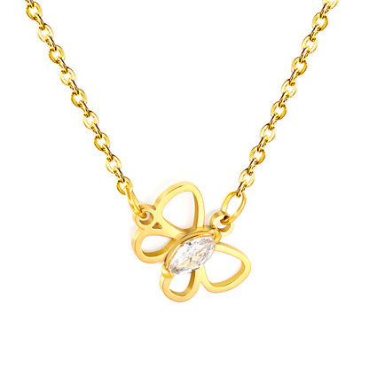 Bulk Waterproof PVD Gold Plated Openwork Flower Necklace CZ Center