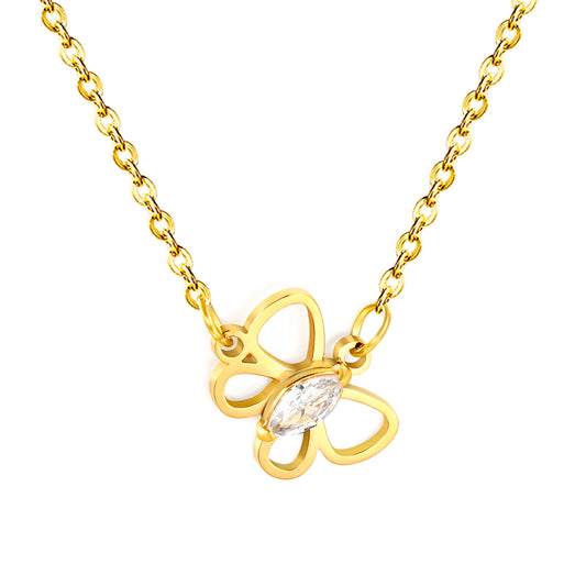 Bulk Waterproof PVD Gold Plated Openwork Flower Necklace CZ Center