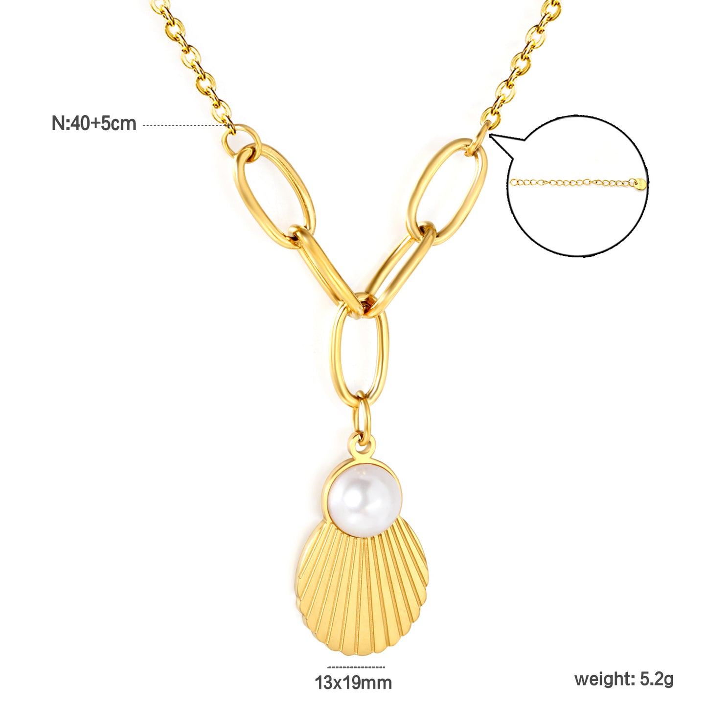 Bulk Waterproof PVD Paperclip Chain Shell Pearl Necklace