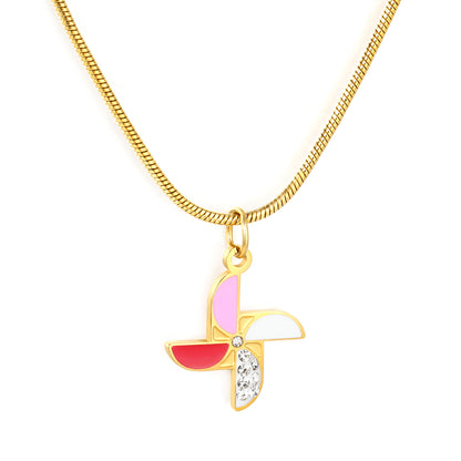 Bulk Waterproof PVD Enamel Butterfly Necklace with CZ Center