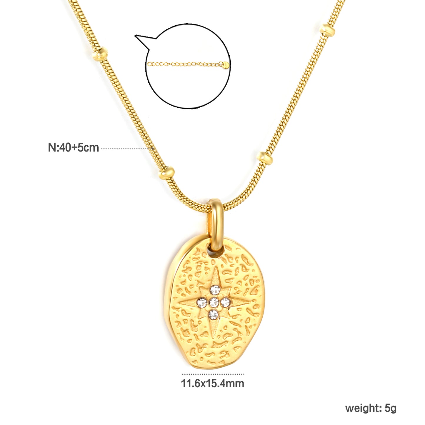 Bulk Waterproof PVD Gold Textured Oval Tag Necklace CZ Center