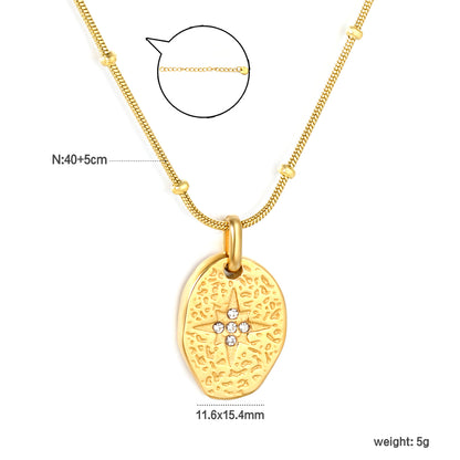 Bulk Waterproof PVD Gold Textured Oval Tag Necklace CZ Center