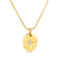 Bulk Waterproof PVD Gold Textured Oval Tag Necklace CZ Center