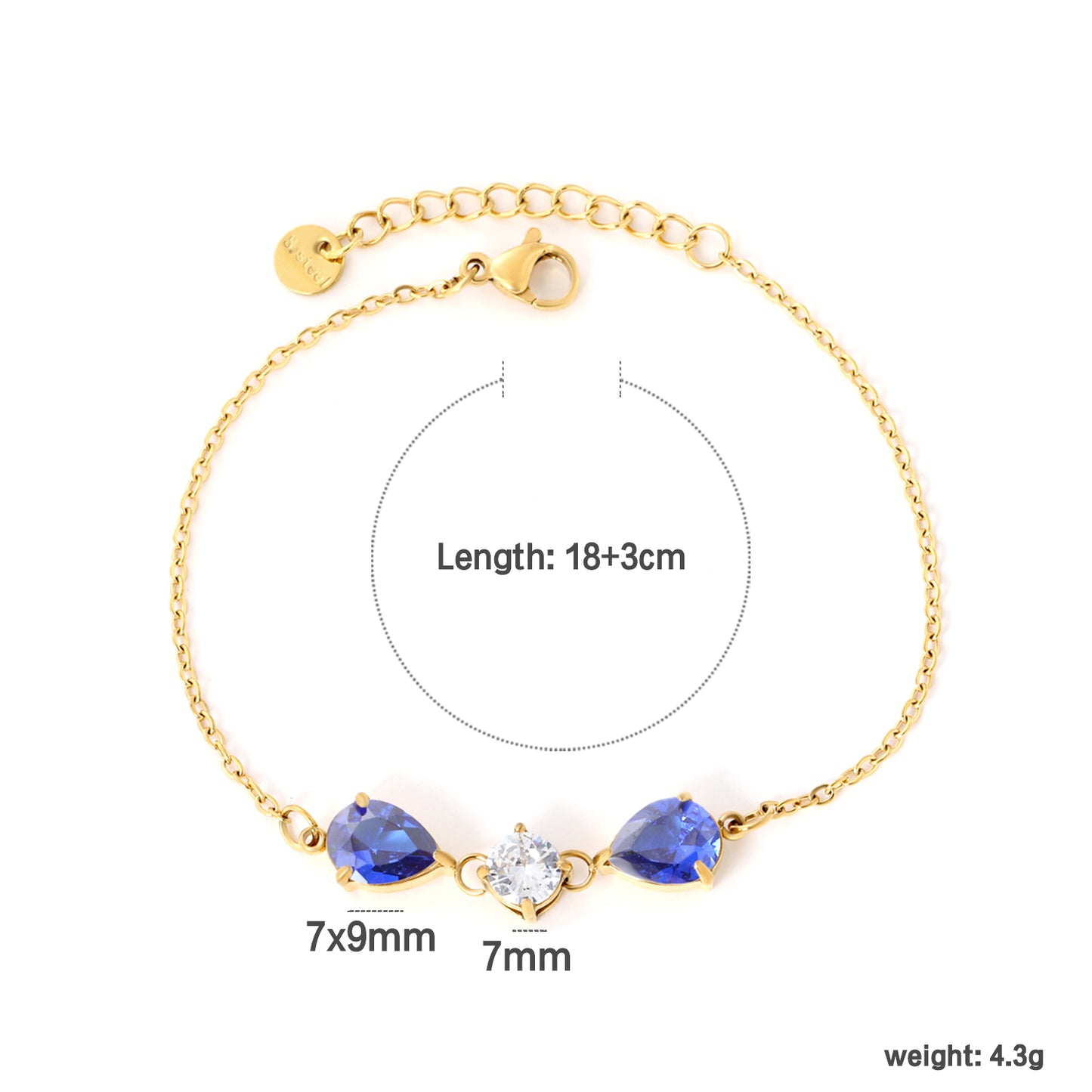 Wholesale Waterproof PVD Pear Cut & Round White Gemstone Bracelet