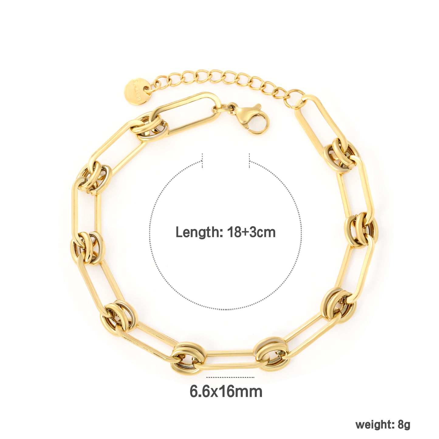 Wholesale Waterproof PVD Rectangular Clasp Double O-Chain Bracelet