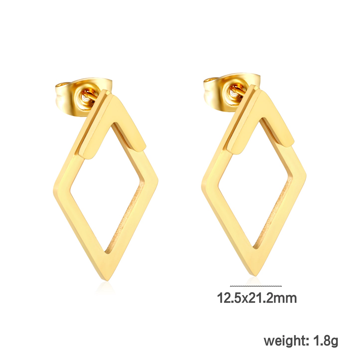 Bulk Waterproof PVD Gold Plated Lozenge Frame Stud Earrings