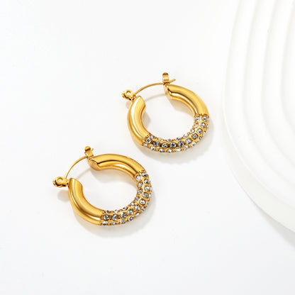 Wholesale 18K Gold Plated Pave Huggie Hoop Earrings Cubic Zirconia Waterproof
