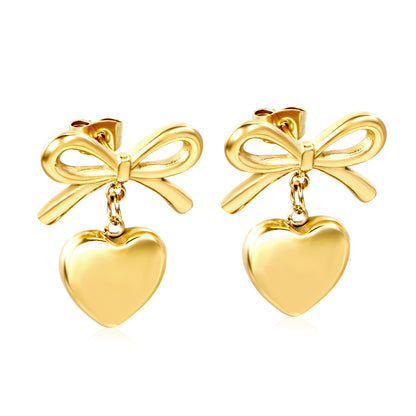 Wholesale Stainless Steel Bow + Heart Earrings