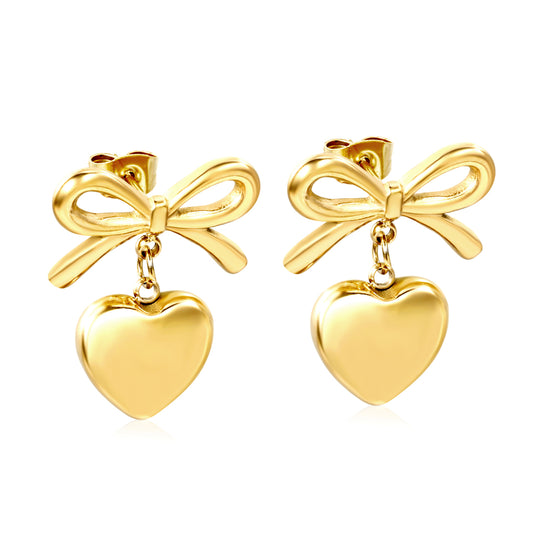 Wholesale Stainless Steel Bow + Heart Earrings