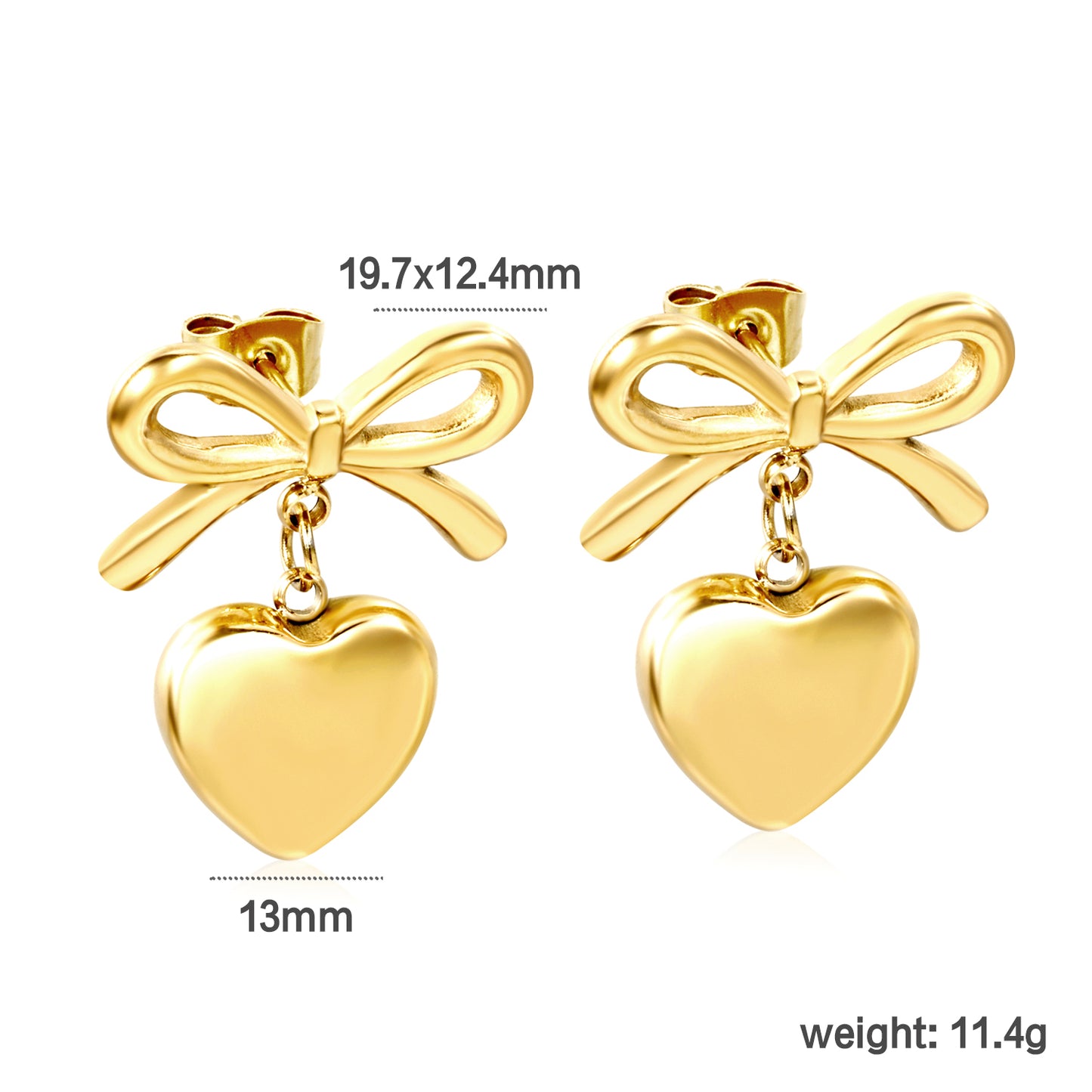 Wholesale Stainless Steel Bow + Heart Earrings