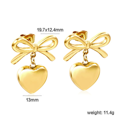 Wholesale Stainless Steel Bow + Heart Earrings