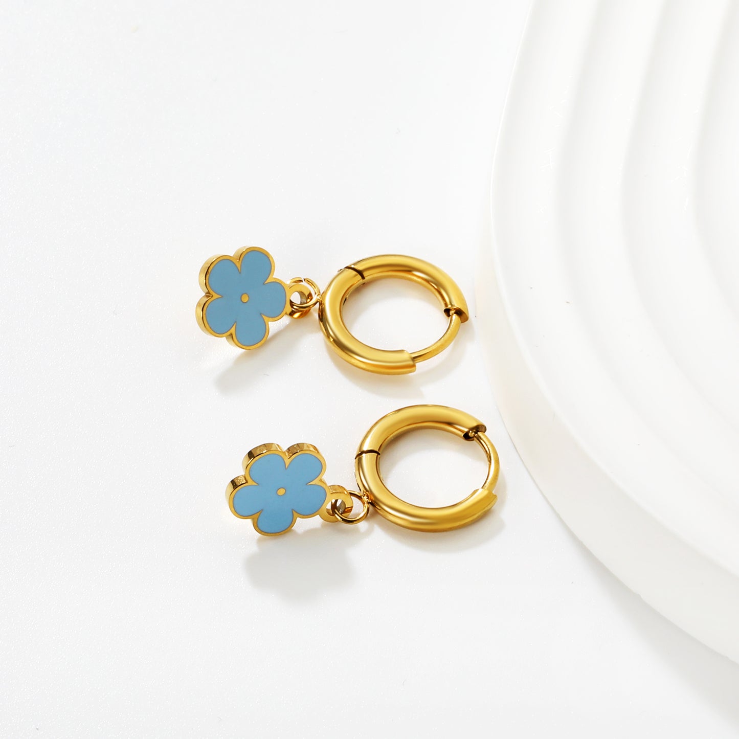 Bulk Colorful Enamel Flower Charm Earrings 18K PVD Gold Waterproof