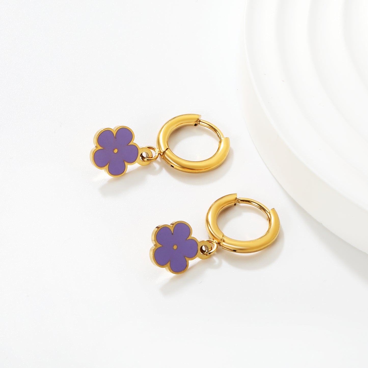 Bulk Colorful Enamel Flower Charm Earrings 18K PVD Gold Waterproof