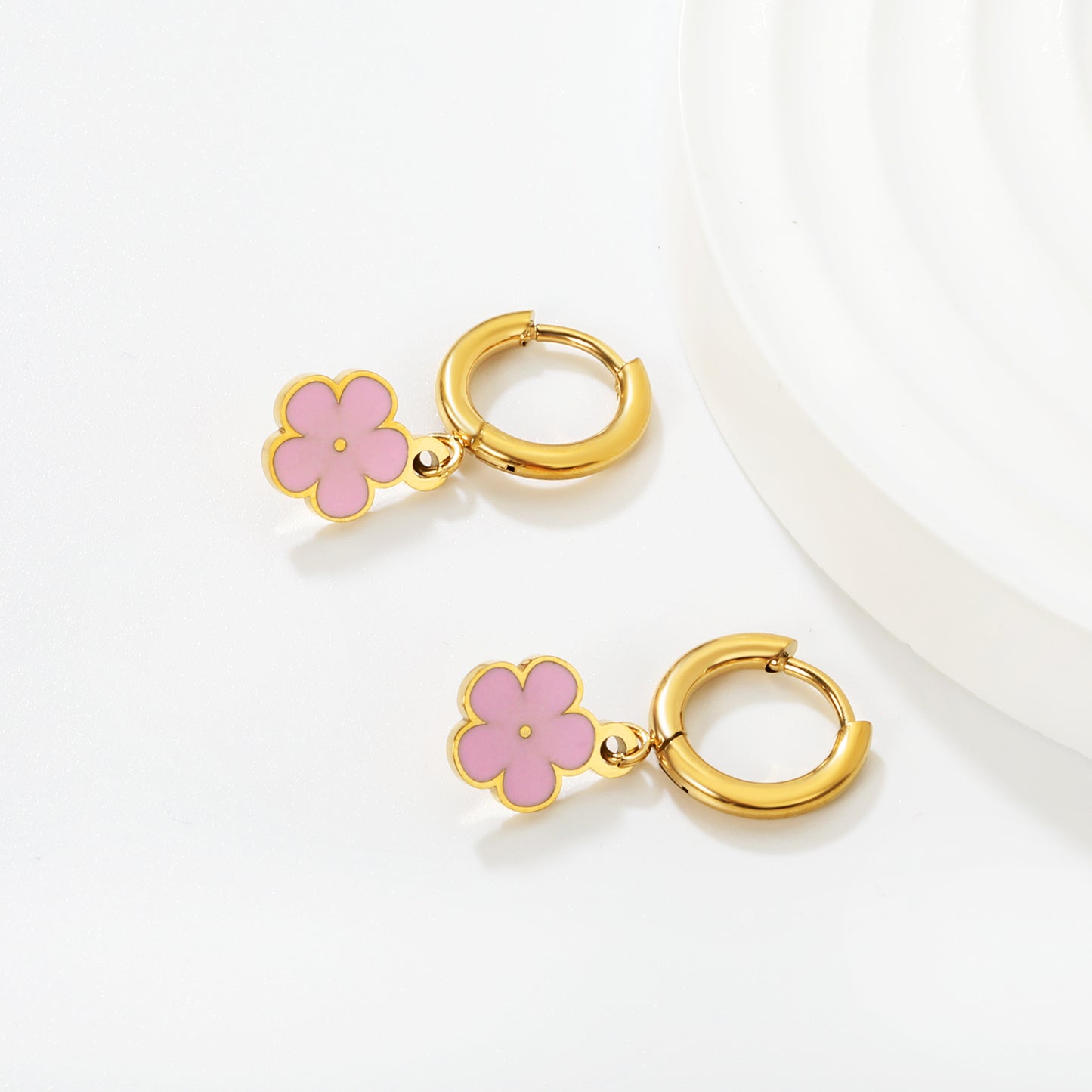 Bulk Colorful Enamel Flower Charm Earrings 18K PVD Gold Waterproof